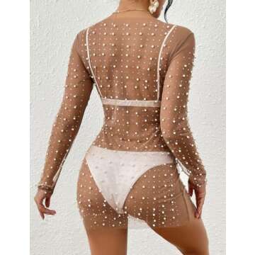 Bsubseach Sheer Swimsuit Cover Up with Rhinestones