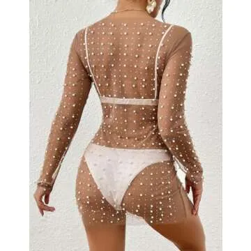 Bsubseach Sheer Swimsuit Cover Up with Rhinestones