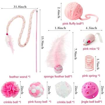 MALLMALL6 10Pcs Cat Toy Set Interactive Cat Toys Pack Including Feather Teaser Wand Cat Springs Mice...