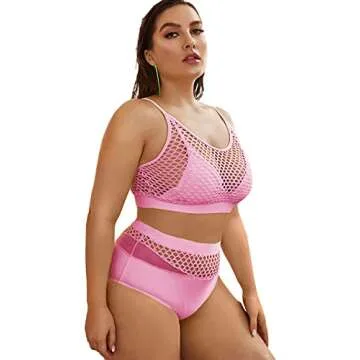 Floerns Plus Size Fishnet High Waist Bikini Set