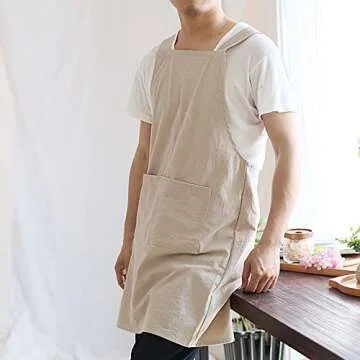 Stylish NEWGEM Japanese Linen Cross Back Apron with Pockets