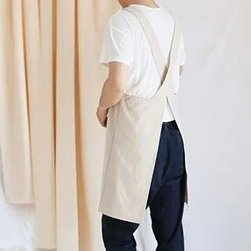 Stylish NEWGEM Japanese Linen Cross Back Apron with Pockets