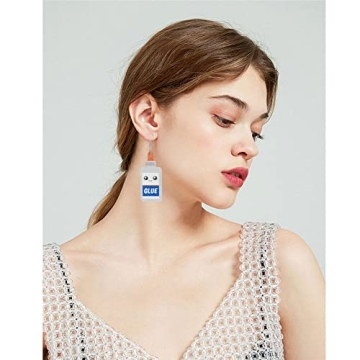 Creative Teacher Student Dangle Earrings Wooden Book Pencil Ruler Globe Scissors Dangle Earrings for Women Jewelry Gift (Milk bottle WHite Earrings)