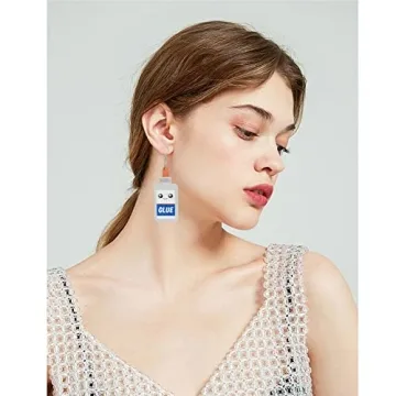 Creative Teacher Student Dangle Earrings Wooden Book Pencil Ruler Globe Scissors Dangle Earrings for Women Jewelry Gift (Milk bottle WHite Earrings)