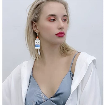 Creative Teacher Student Dangle Earrings Wooden Book Pencil Ruler Globe Scissors Dangle Earrings for Women Jewelry Gift (Milk bottle WHite Earrings)