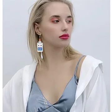 Creative Teacher Student Dangle Earrings Wooden Book Pencil Ruler Globe Scissors Dangle Earrings for Women Jewelry Gift (Milk bottle WHite Earrings)