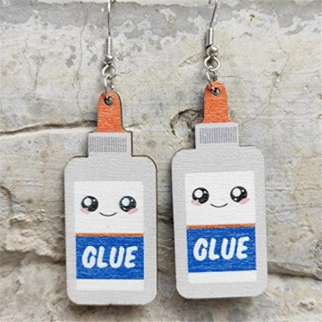 Creative Teacher Student Dangle Earrings Wooden Book Pencil Ruler Globe Scissors Dangle Earrings for Women Jewelry Gift (Milk bottle WHite Earrings)