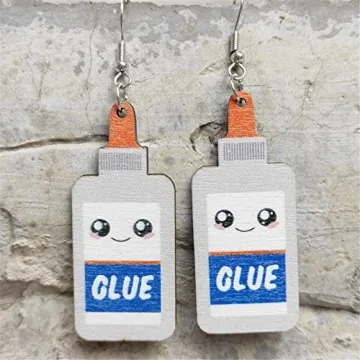 Creative Teacher Student Dangle Earrings Wooden Book Pencil Ruler Globe Scissors Dangle Earrings for Women Jewelry Gift (Milk bottle WHite Earrings)