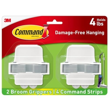 Command Broom and Mop Grippers, 2 Hangers and 4 Command Strips, Damage Free Hanging Wall Mount Broom...