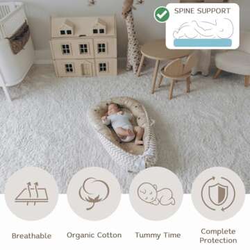 Aila+Aiden Baby Nest, Baby Lounger, Organic Cotton Lounger for Baby, Reversible Breathable Adjustabl...