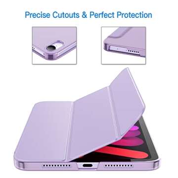 JETech Case for iPad Mini (A17 Pro, 2024 Model, 7th Generation) / Mini 6 (2021 Model, 6th Generation), Slim Stand Hard Back Shell Smart Cover with Auto Wake/Sleep (Purple)