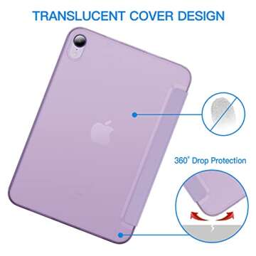 JETech Case for iPad Mini (A17 Pro, 2024 Model, 7th Generation) / Mini 6 (2021 Model, 6th Generation), Slim Stand Hard Back Shell Smart Cover with Auto Wake/Sleep (Purple)