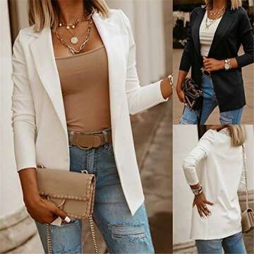 Andongnywell Women's Stylish Open Front Blazer Jacket