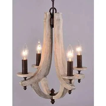 DOCHEER Vintage Farmhouse Wood Chandelier - Rustic 4-Light Pendant