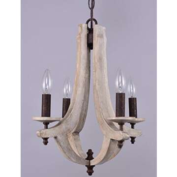 DOCHEER Farmhouse Retro Wood Chandeliers Farmhouse 4 -Light Vintage Rustic Pendant Lamp Lighting Fixture for Dining Room, Bedroom, Living Room, Kitchen, Island, Entryway, Foyer