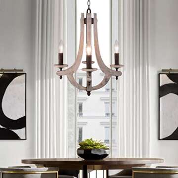 DOCHEER Farmhouse Retro Wood Chandeliers Farmhouse 4 -Light Vintage Rustic Pendant Lamp Lighting Fixture for Dining Room, Bedroom, Living Room, Kitchen, Island, Entryway, Foyer