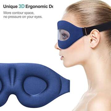 Ergonomic Sleep Mask, New Design Light Blocking Sleeping Mask for Women Men, 3D Contoured Super Soft, Comfortable Adjustable Night Eye Mask for Sleeping, Best Blinder Memory Foam Blindfold for Travel