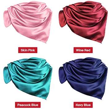 Syhood 4 Pcs Satin Square Scarves - Multicolor Head Wraps for Women
