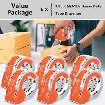 Total 400 yd, 6 Pack 1.18 in x 66.6 yd - Heavy Duty Packing Tape with Dispenser, Bingding Tape, Clear Shipping Tape, Packaging Tape, Package Tape for Shipping Moving Storage and Mailing