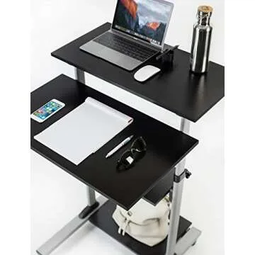 Mount-It! Rolling Desk Adjustable Height up to 54.7", Portable Standing Desk for Laptop or Podium Stand with Wheels, Mobile Roller Presentation Cart, Computer Work Station 27.5" Wide, Locking Wheels