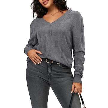 Arach&Cloz Women's V Neck Spring Sweater Plus Sizes