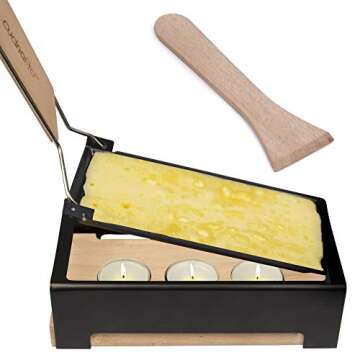 Cheese Raclette w Foldable Handle- Candlelight Cheese Melter Pan w Spatula and 3 Tea Light Candles -...