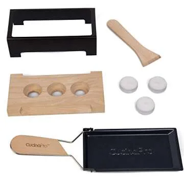 Cheese Raclette w Foldable Handle- Candlelight Cheese Melter Pan w Spatula and 3 Tea Light Candles - Melts in Under 4 Minutes, Small Portable, Great for Dinner Parties, Appetizers, Housewarming Gift