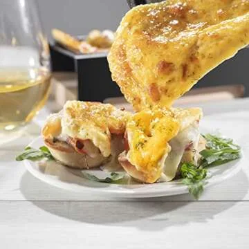 Cheese Raclette w Foldable Handle- Candlelight Cheese Melter Pan w Spatula and 3 Tea Light Candles - Melts in Under 4 Minutes, Small Portable, Great for Dinner Parties, Appetizers, Housewarming Gift