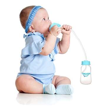 Tinukim iFeed 4 Ounce Self Feeding Baby Bottle with Tube - Handless Anti-Colic Nursing System, Blue ...