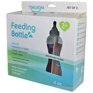 Tinukim iFeed 4 Ounce Self Feeding Baby Bottle with Tube - Handless Anti-Colic Nursing System, Blue - 2-Pack