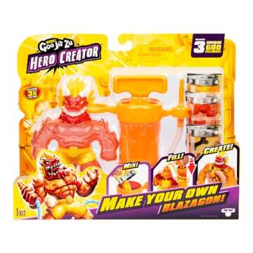 Heroes of Goo Jit Zu Hero Creator Blazagon with 3 Unique goo fillings, Mix, Fill & Create Your own Stretchy Action Figure, Play Again and Again