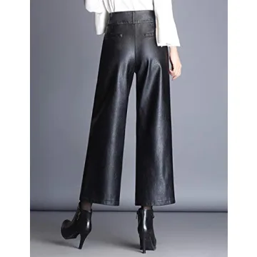 HaoMay Women's High Waist Wide Leg Faux Leather Pants
