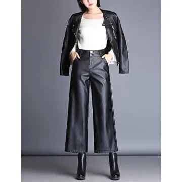 HaoMay Women's High Waist Wide Leg Faux Leather Pants