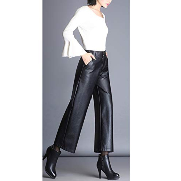 HaoMay Women's High Waist Wide Leg Faux Leather Pants