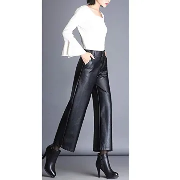 HaoMay Women's High Waist Wide Leg Faux Leather Pants