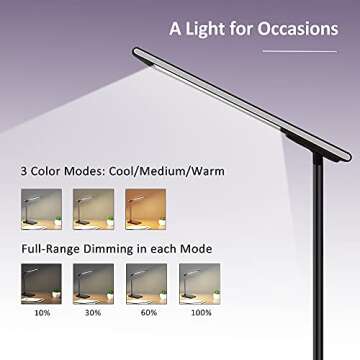 GSBLUNIE Desk Lamp, LED Desk Lamp with USB Charging Port, Wireless Charger, Desk Lights for Home Office, 3 Brightness Level, Stepless Dimming, Eye-Caring Office Lamp with Touch Control and Adapter