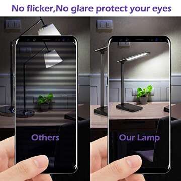 GSBLUNIE Desk Lamp, LED Desk Lamp with USB Charging Port, Wireless Charger, Desk Lights for Home Office, 3 Brightness Level, Stepless Dimming, Eye-Caring Office Lamp with Touch Control and Adapter