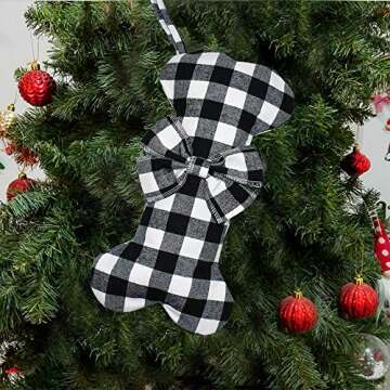 Senneny Pet Dog Christmas Stockings Classic Buffalo Plaid