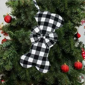 Senneny Pet Dog Christmas Stockings Classic Buffalo Plaid