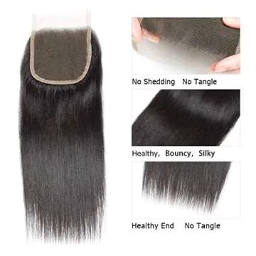 Straight Lace Closure Human Hair 4x4 HD Lace Closure 10 Inch Unprocessed Brazilian Virgin Hair Lace Frontal Free Part Closure 100% Human Hair Extensions for Black Women Pre Plucked Natural Black