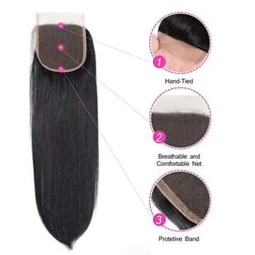 Straight Lace Closure Human Hair 4x4 HD Lace Closure 10 Inch Unprocessed Brazilian Virgin Hair Lace Frontal Free Part Closure 100% Human Hair Extensions for Black Women Pre Plucked Natural Black