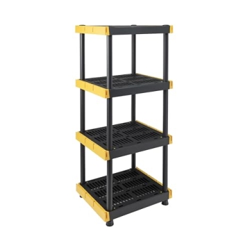BLACK & YELLOW® 4-Tier Heavy Duty Plastic Storage Shelving Unit, 100lbs/shelf (55”H x 24”W x 20...