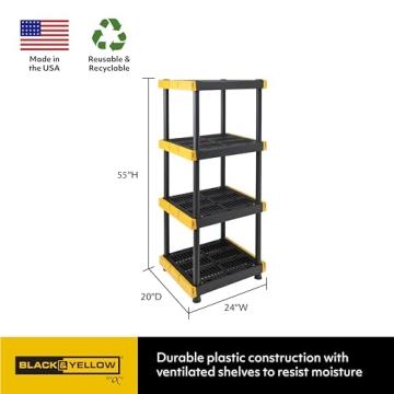 Durable BLACK & YELLOW Heavy Duty 4-Tier Storage Unit