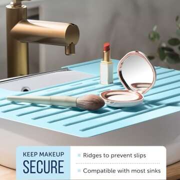 Bathroom Sink Cover for Counter Space, Heat Resistant Silicone Mat & Makeup Mat for Your Beauty Routine, Small Bathroom Space Saver Sink Cover for Makeup (Light Blue)