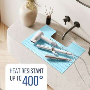 Bathroom Sink Cover for Counter Space, Heat Resistant Silicone Mat & Makeup Mat for Your Beauty Routine, Small Bathroom Space Saver Sink Cover for Makeup (Light Blue)