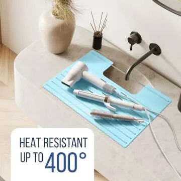 Bathroom Sink Cover for Counter Space, Heat Resistant Silicone Mat & Makeup Mat for Your Beauty Routine, Small Bathroom Space Saver Sink Cover for Makeup (Light Blue)