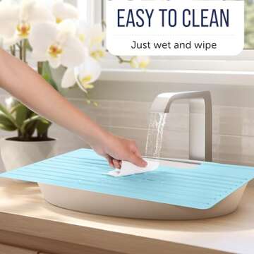 Bathroom Sink Cover for Counter Space, Heat Resistant Silicone Mat & Makeup Mat for Your Beauty Routine, Small Bathroom Space Saver Sink Cover for Makeup (Light Blue)