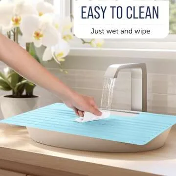 Bathroom Sink Cover for Counter Space, Heat Resistant Silicone Mat & Makeup Mat for Your Beauty Routine, Small Bathroom Space Saver Sink Cover for Makeup (Light Blue)