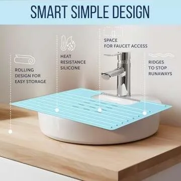 Bathroom Sink Cover for Counter Space, Heat Resistant Silicone Mat & Makeup Mat for Your Beauty Routine, Small Bathroom Space Saver Sink Cover for Makeup (Light Blue)