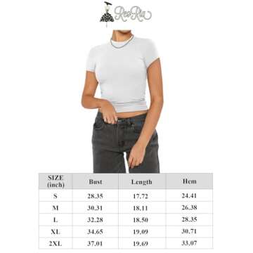 REORIA Women's Summer Casual Basic Mock Neck Short Sleeve Double Lined Going Out Trendy Y2K T Shirts Crop Tops White XX-Large
